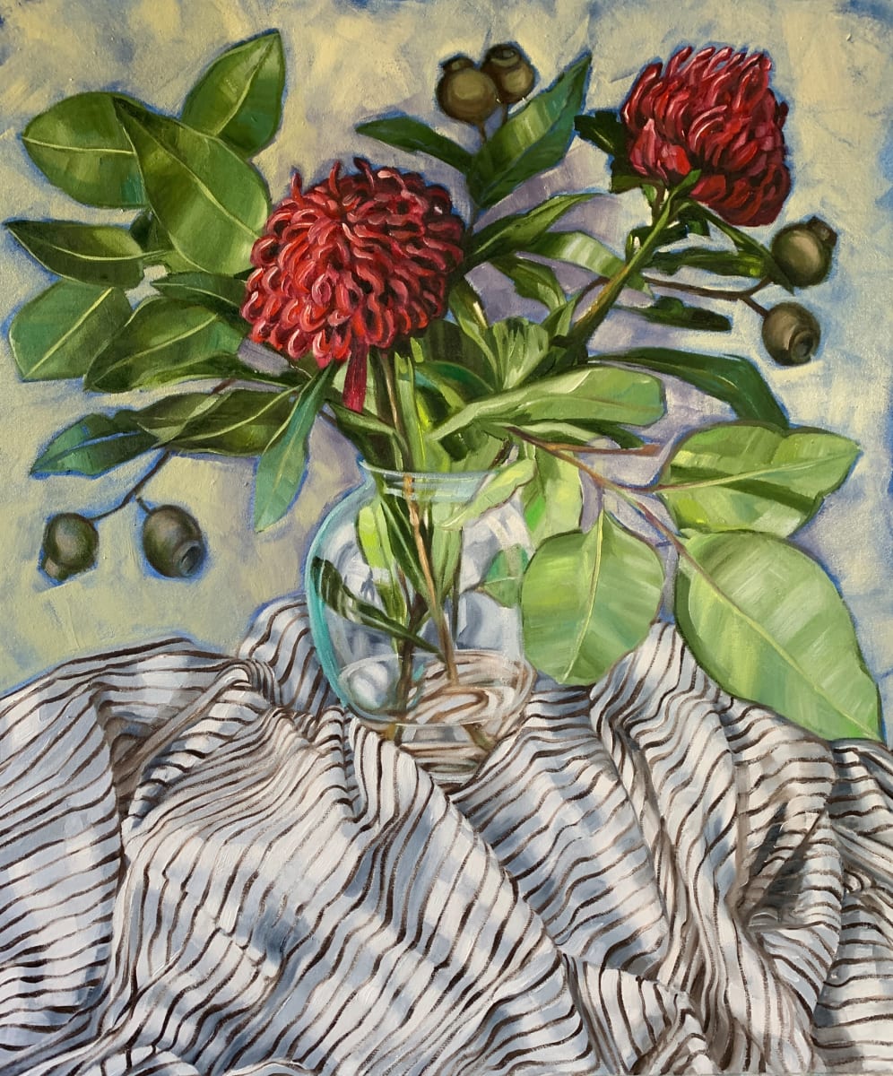 Waratah on French Ticking by Alicia Cornwell 