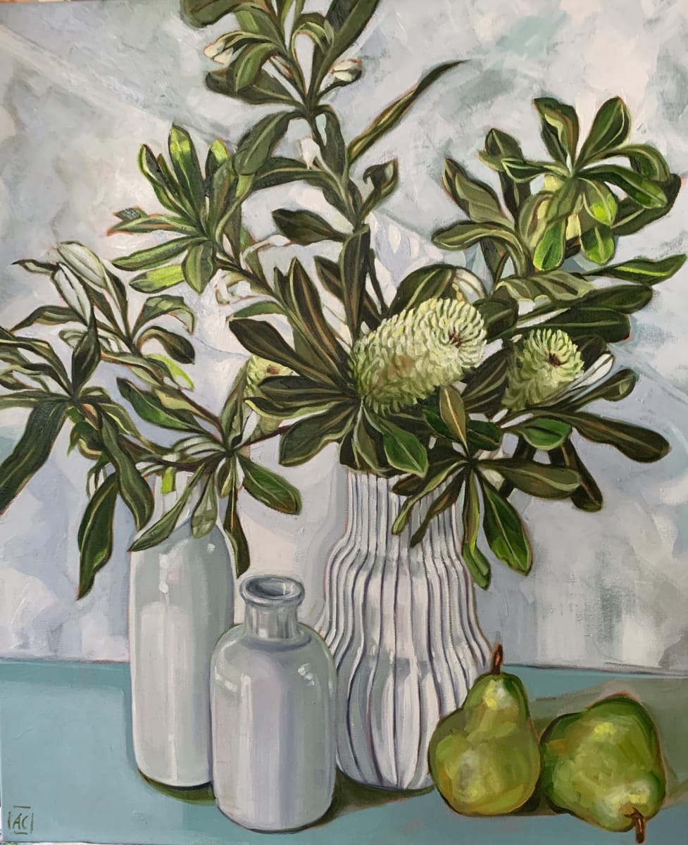 Three vases and Banksia by Alicia Cornwell 