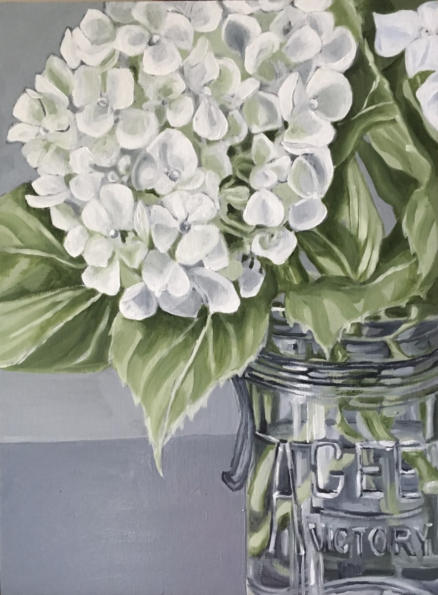 White Hydrangea study in AGEE jar by Alicia Cornwell 