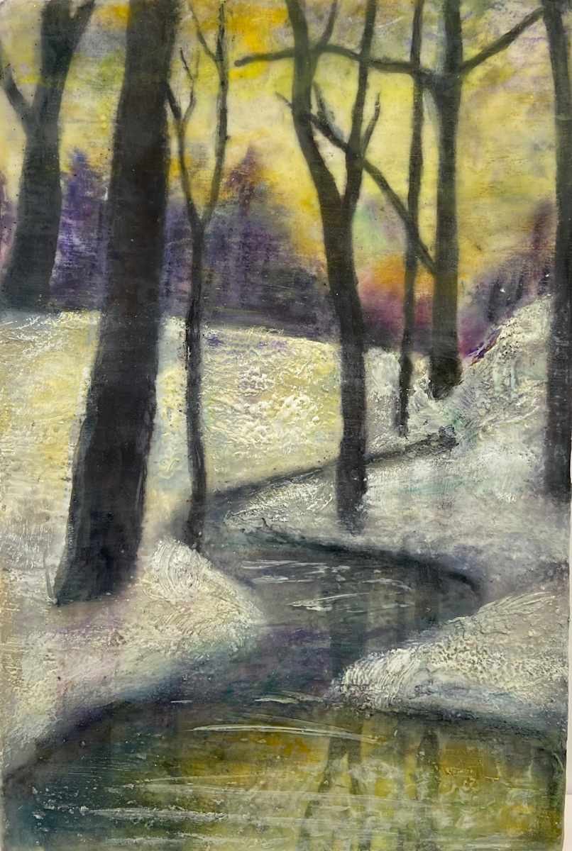 The Water’s Pause by Lisa Cirenza  Image: The Water’s Pause 30x40cm Encaustic on Board