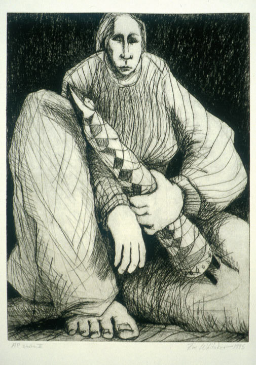 Woman with Spirit Doll (state II) Proof 1 by Eve Whitaker 