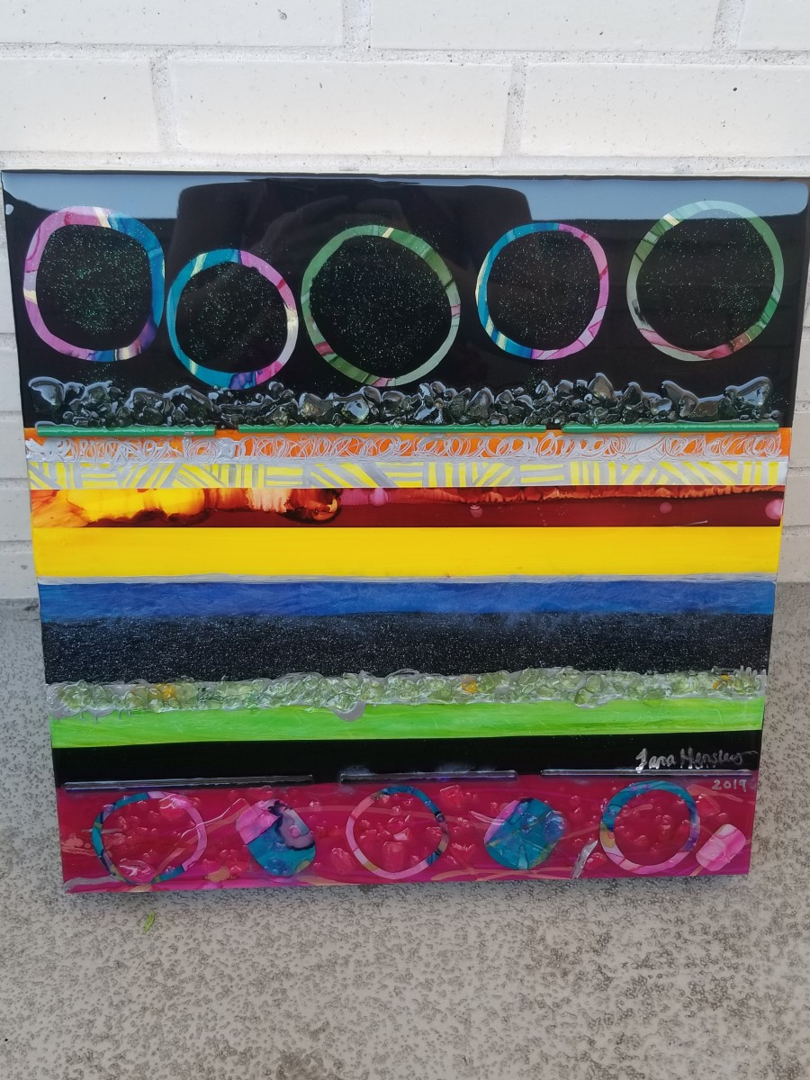 Abstract Collage Art on Birch Wood Panel with Re-purposed Glass by Tana Hensley, Image 10.