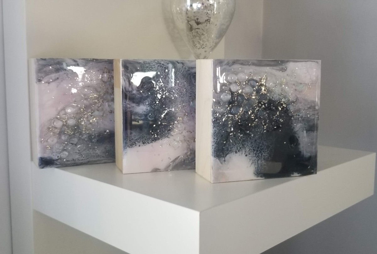 ABSTRACT MINI 4x4 SHELF, WALL MODERN ART (Set of 3) by Tana Hensley 