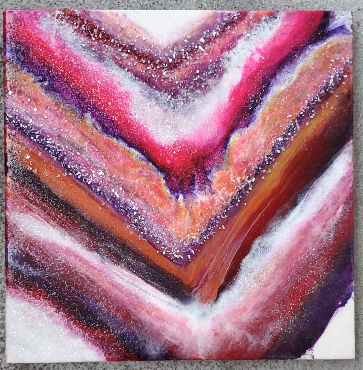 Red Rainbow Abstract Resin Art on Canvas by Tana Hensley 