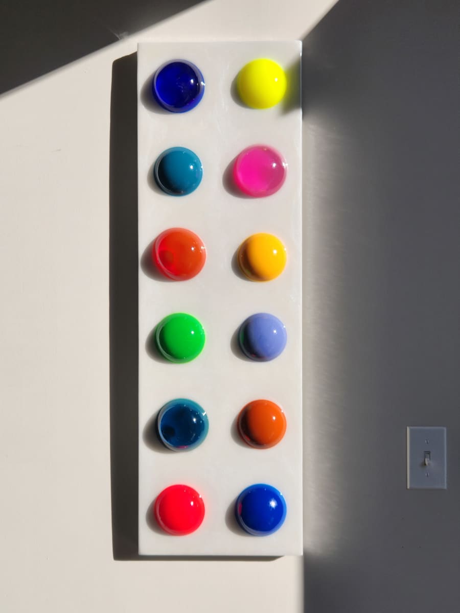 Colorful Resin Polka Dots on White Pearl Gallery Profile Wood Panel by Tana Hensley 