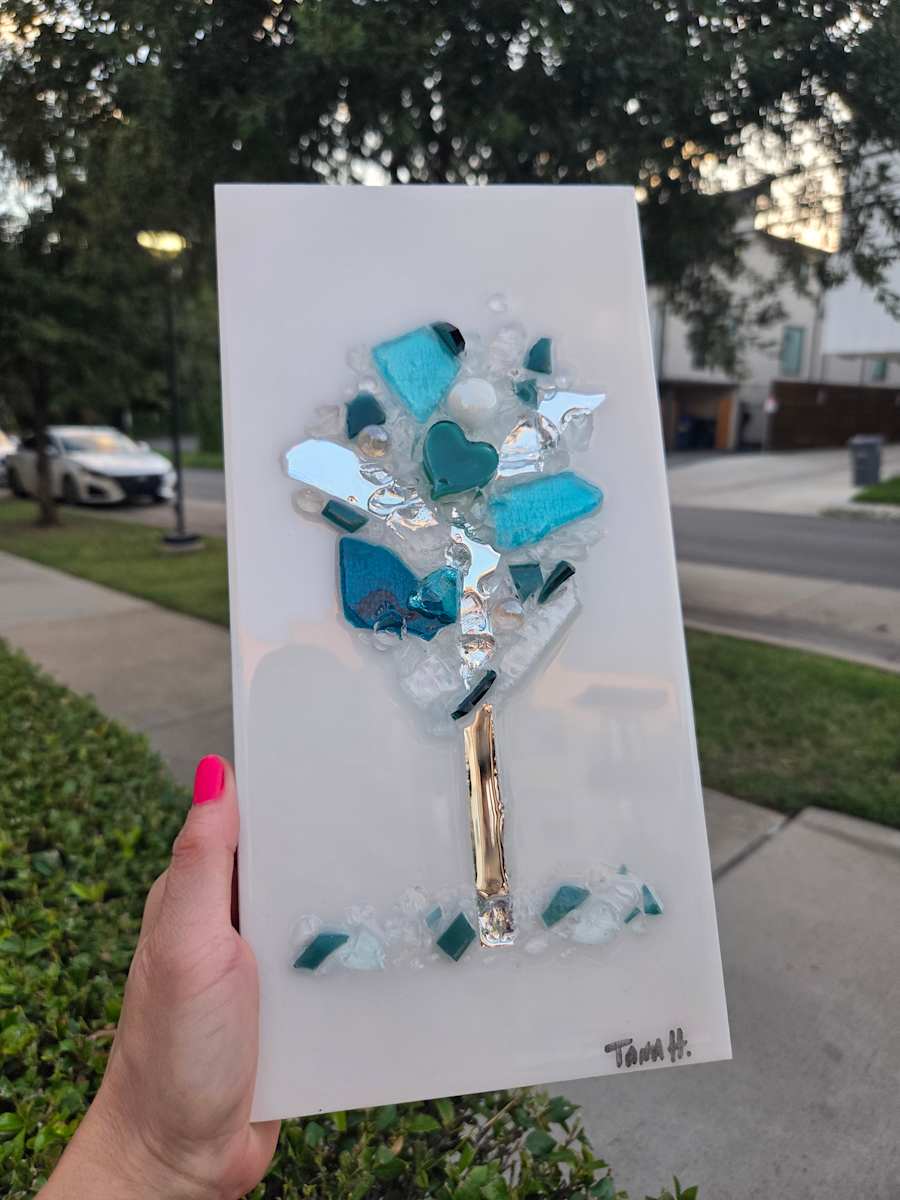 Resin Glass Abstract Tree in Teal, Mirror, Slvr 6x12 by Tana Hensley 
