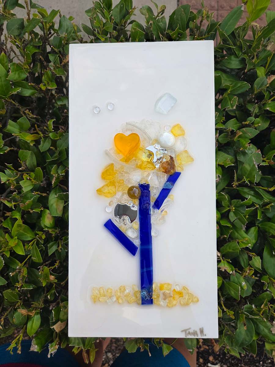 Resin Glass Abstract Tree in Cobalt Blue and Yellow, Mirror 6x12 by Tana Hensley, Image 2.