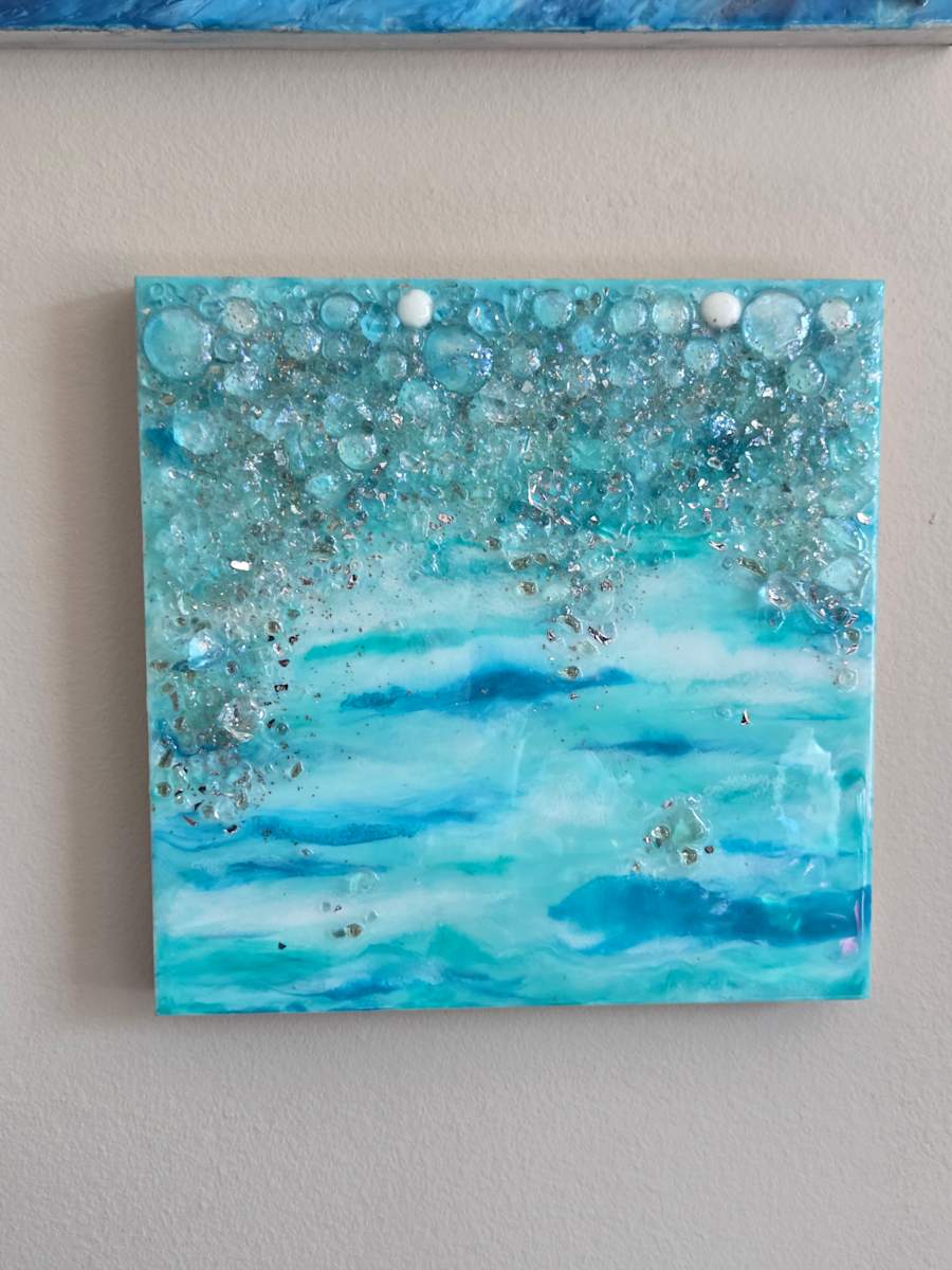 Abstract Ocean Theme w Glass, Crystals, & Sparkle Dust Resin Art by Tana Hensley, Image 1.