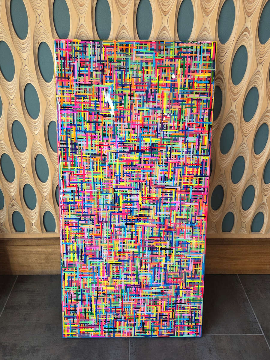 BRIGHT, BOLD, COLORFUL MOSAIC STYLE MULTILAYER  RESIN COLLAGE ON GALLERY CRADLED WOOD PANEL by Tana Hensley, Image 1.