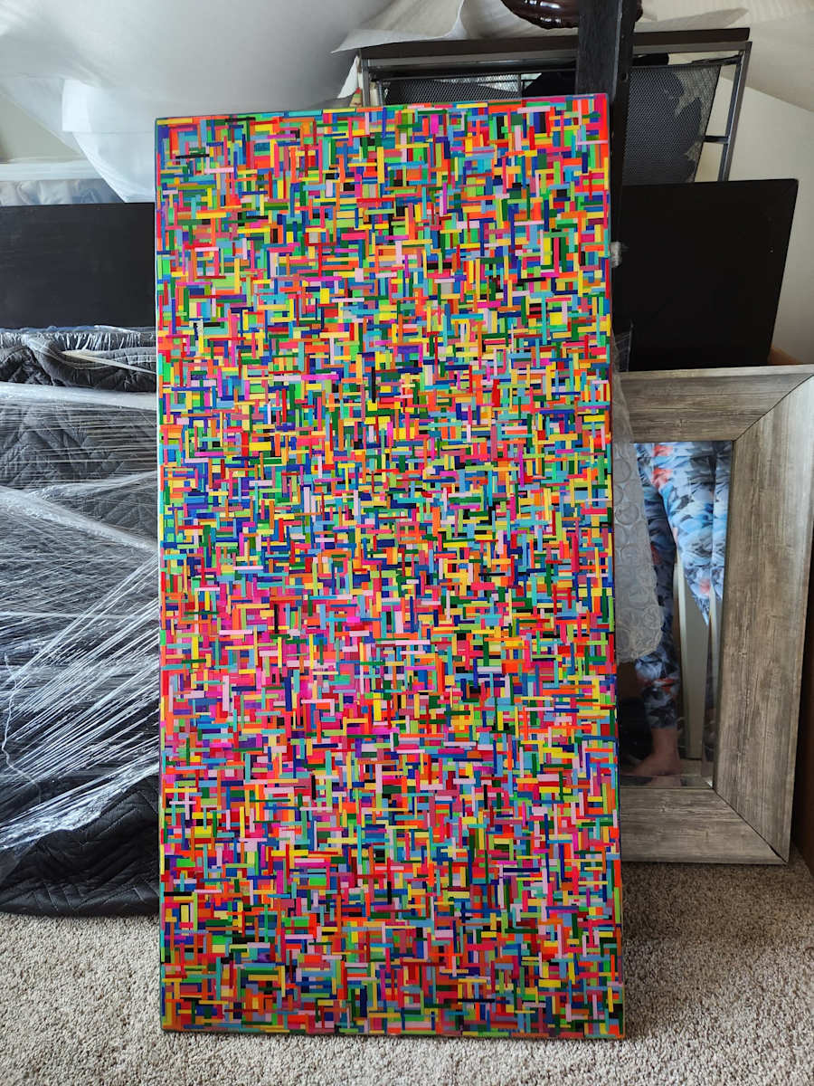 COLORFUL, BRIGHT, BOLD MOSAIC STYLE RESIN MULTILAYER COLLAGE ON GALLERY CRADLED WOOD PANEL by Tana Hensley 