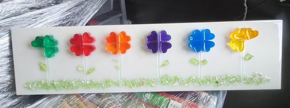 Resin Flowers on Birch Wood Panel by Tana Hensley, Image 1.