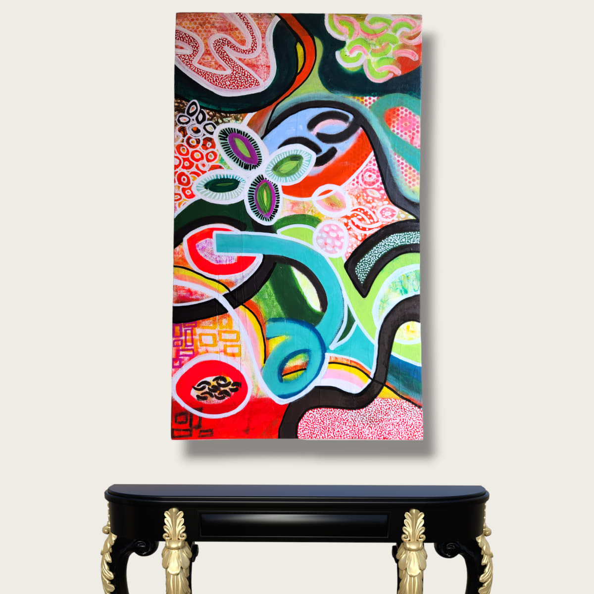 Abstract Mixed Media Acrylic+Inks Art on Wood Panel by Tana Hensley, Image 7.