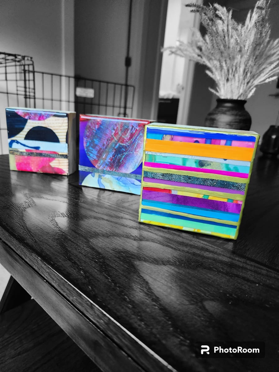 ABSTRACT MINI RESIN COLLAGE, 4x4 SHELF, WALL MODERN ART by Tana Hensley, Image 14.