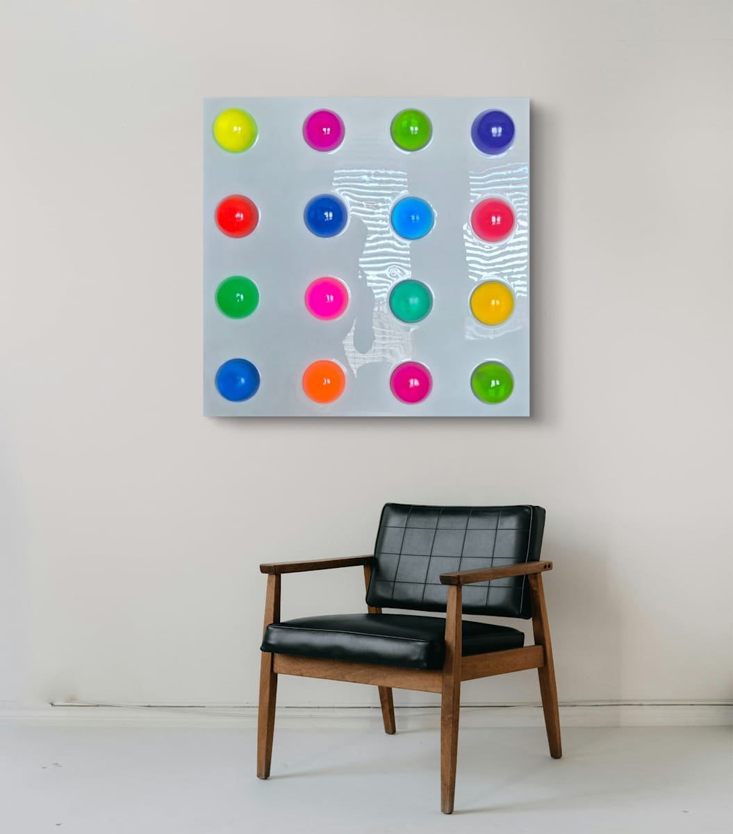Colorful Resin Polka Dot Art on 24x24x1 Wood Panel by Tana Hensley, Image 1.