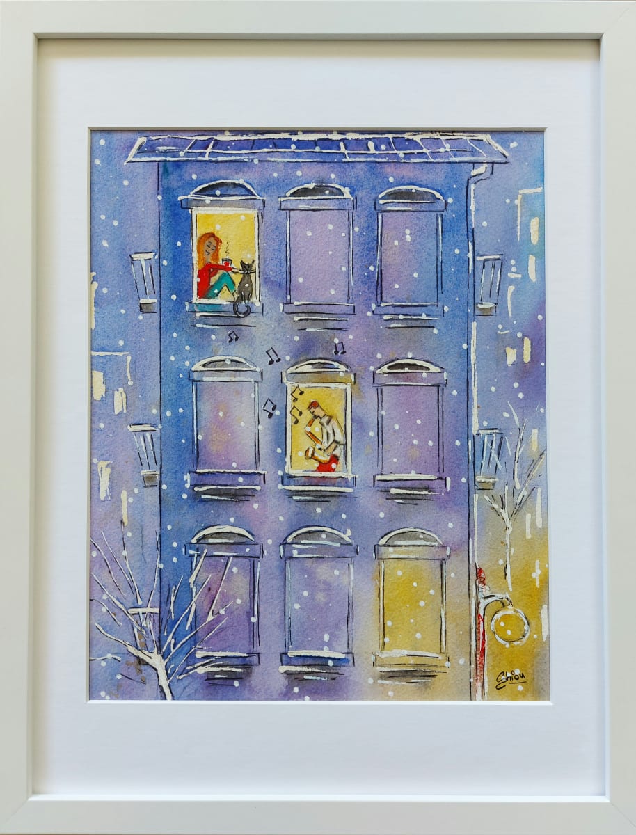 Apartment lives - Winter nights by Silvia Busetto  Image: Apartment lives - Winter nights. Framed
