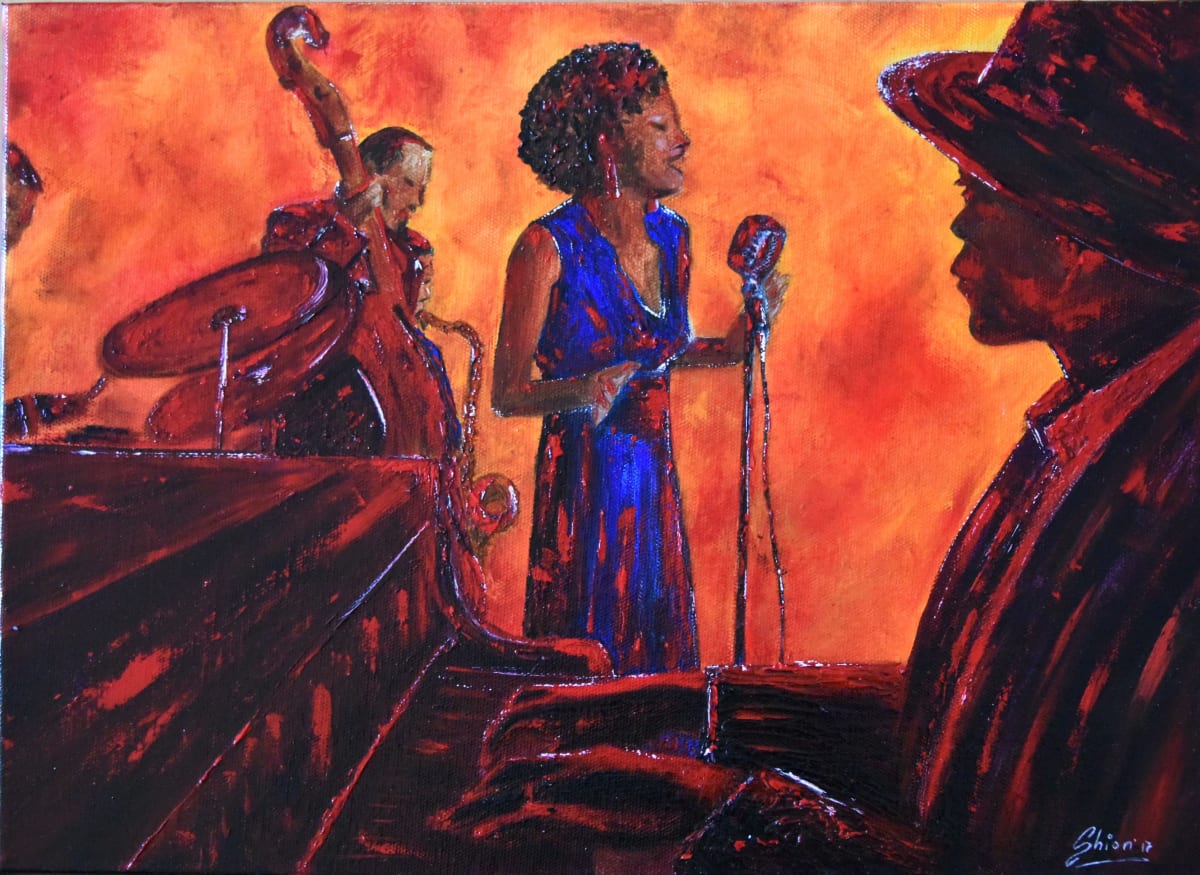 Blues in Red by Silvia Busetto  Image: Blues in Red on canvas