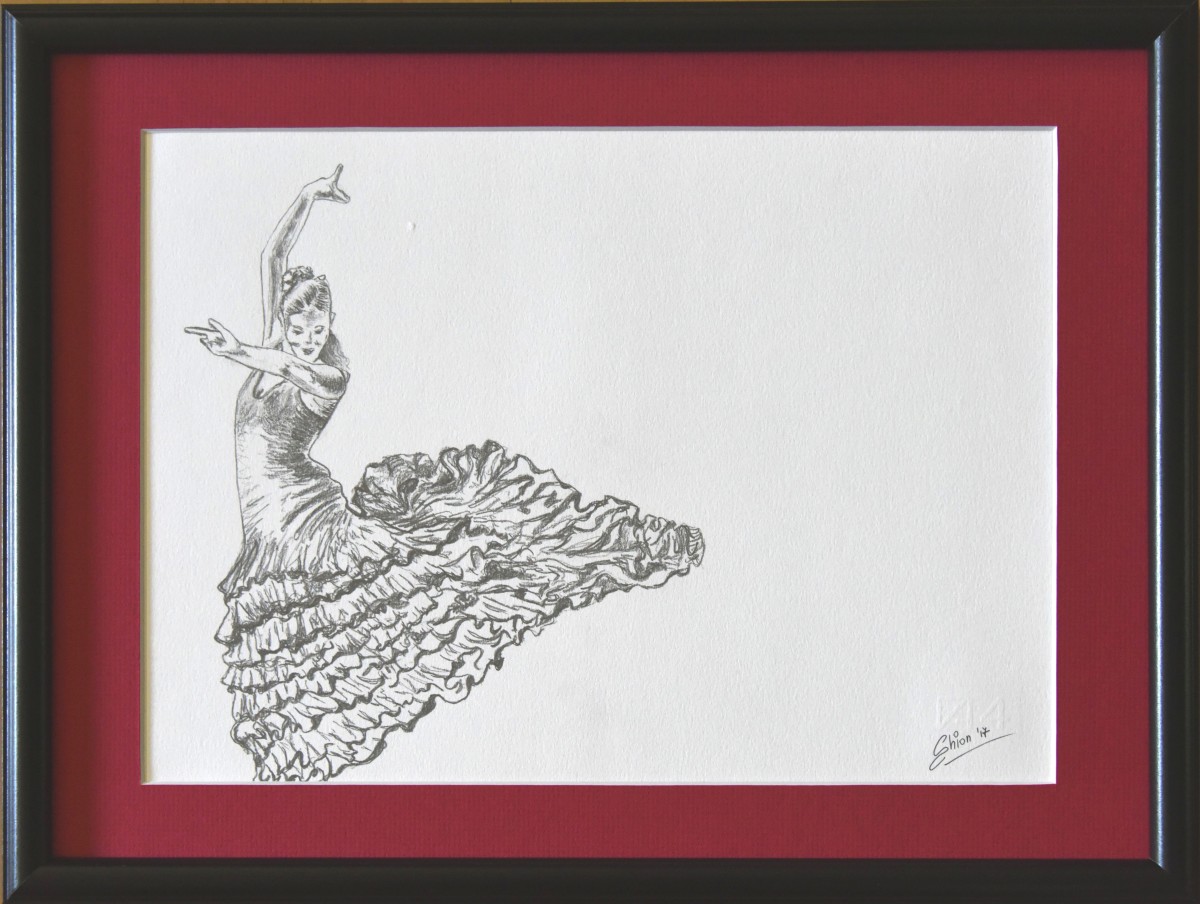 Flamenco Dancer 2 sketch by Silvia Busetto  Image: Flamenco Dancer 2 sketch framed