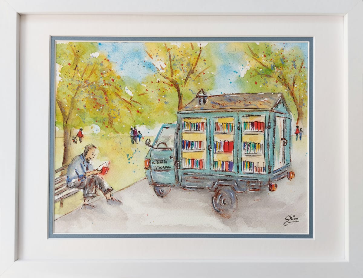 Il Bibliomotocarro - The Mobile Library by Silvia Busetto  Image: Il Bibliomotocarro - The Mobile Library. Framed.