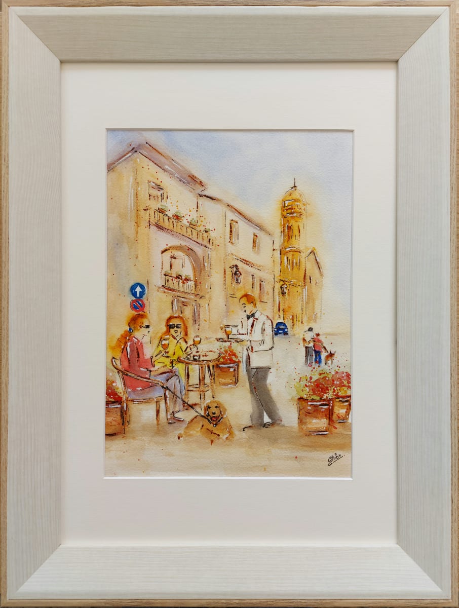 Spritz e Chiacchiere - Spritz and a Chat by Silvia Busetto  Image: Spritz e Chiacchiere - Spritz and a Chat. Framed