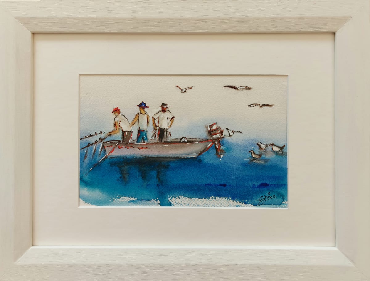 Three Men in a Boat - Tre Uomini in Barca by Silvia Busetto  Image:  Three Men in a Boat - Tre Uomini in Barca. Framed