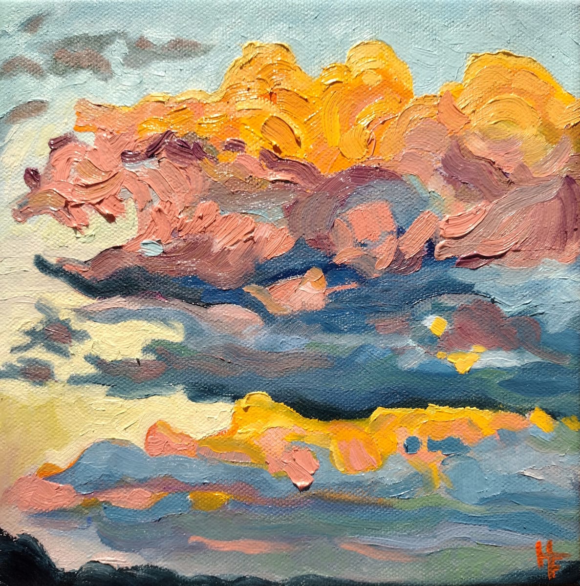 Mounting Sky by Heather Friedli  Image: Stunning mounting clouds with last rays of golden orange sunset hitting the uppermost tops.