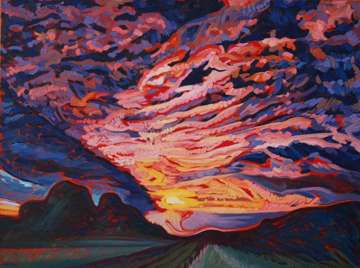 Variegated Dusk by Heather Friedli  Image: A beautiful sunset awakens the senses over a tranquil countryside!