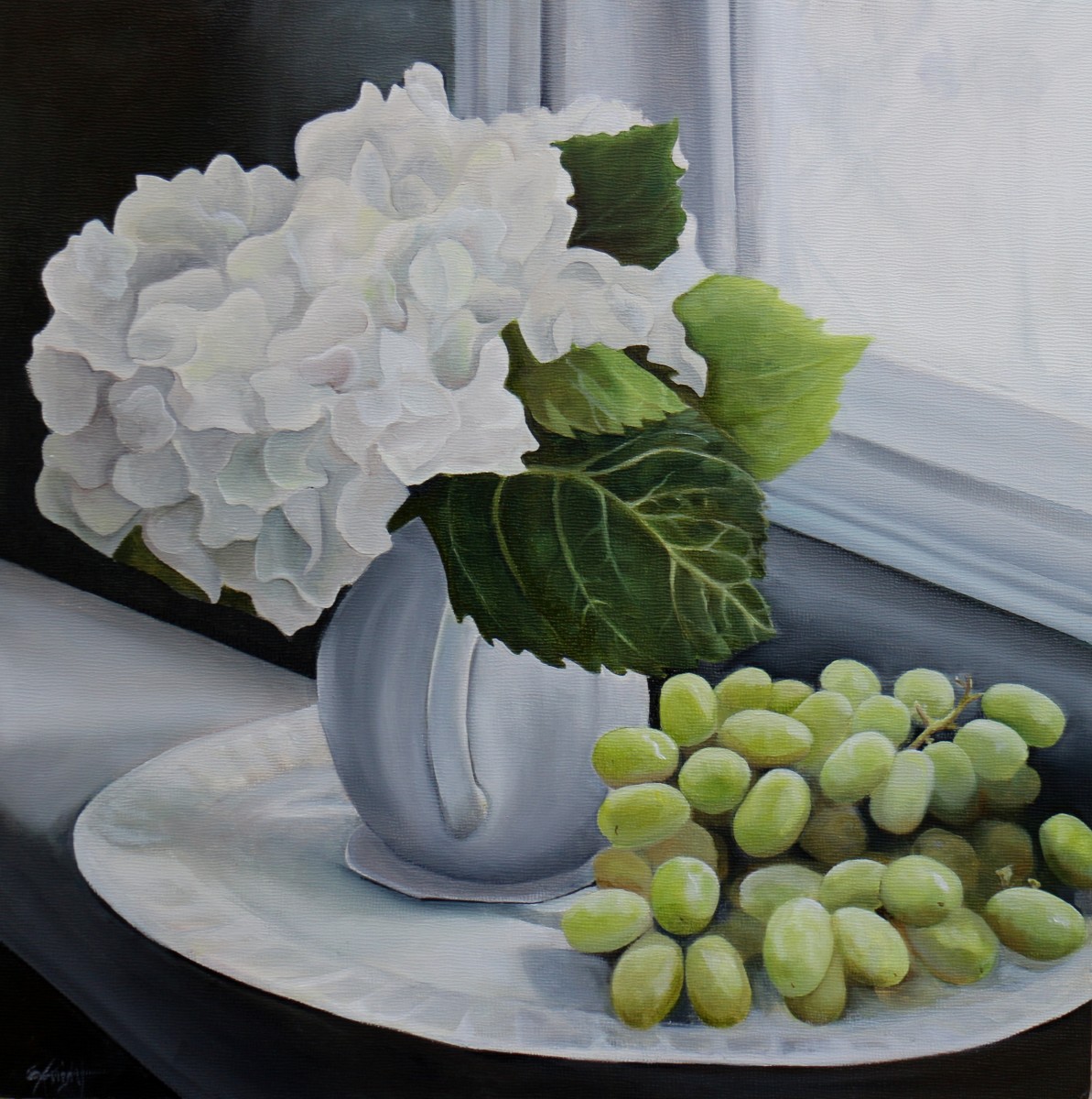 White Hydrangea with Green Grapes by Emma Knight 