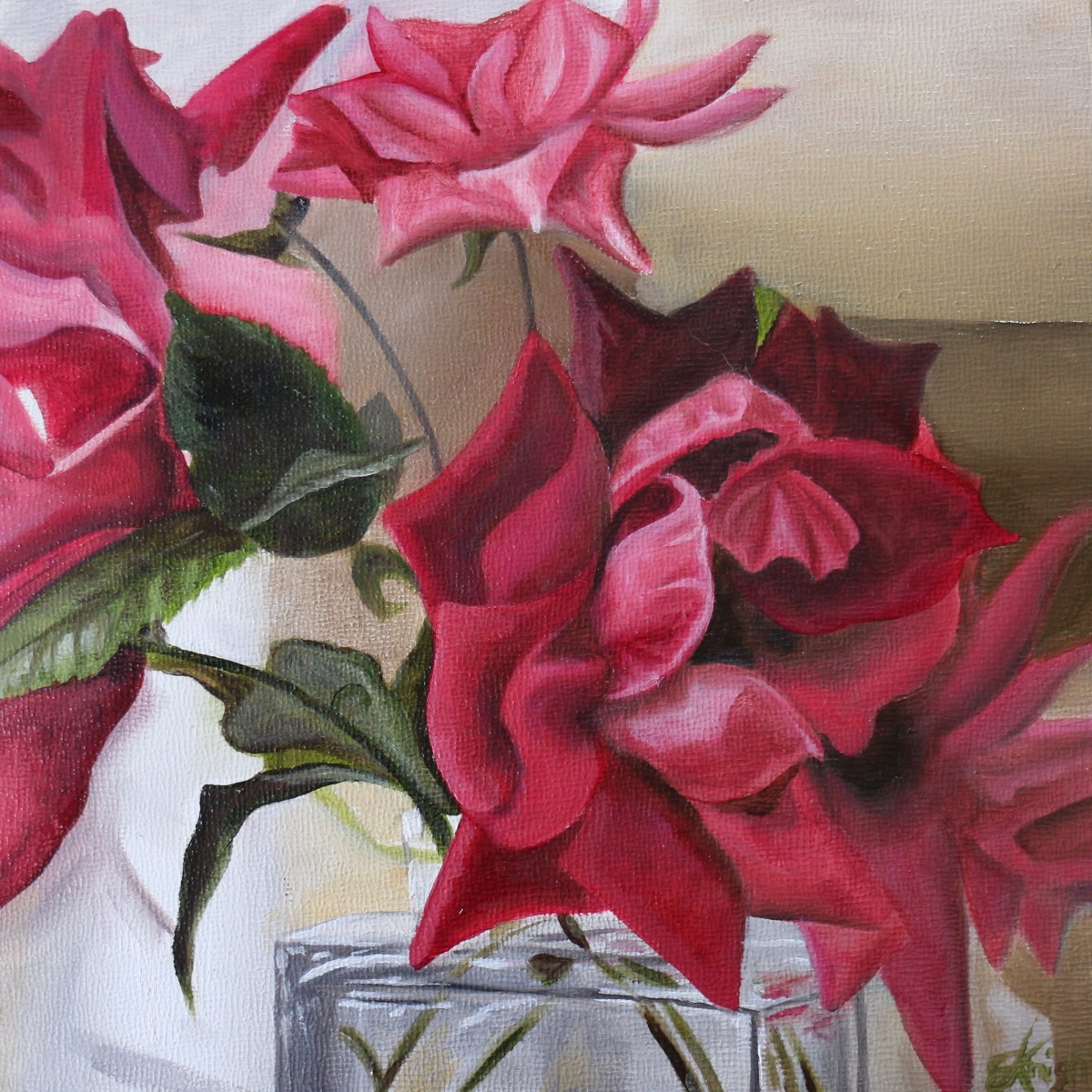 Roses in Glass Bottle II by Emma Knight 