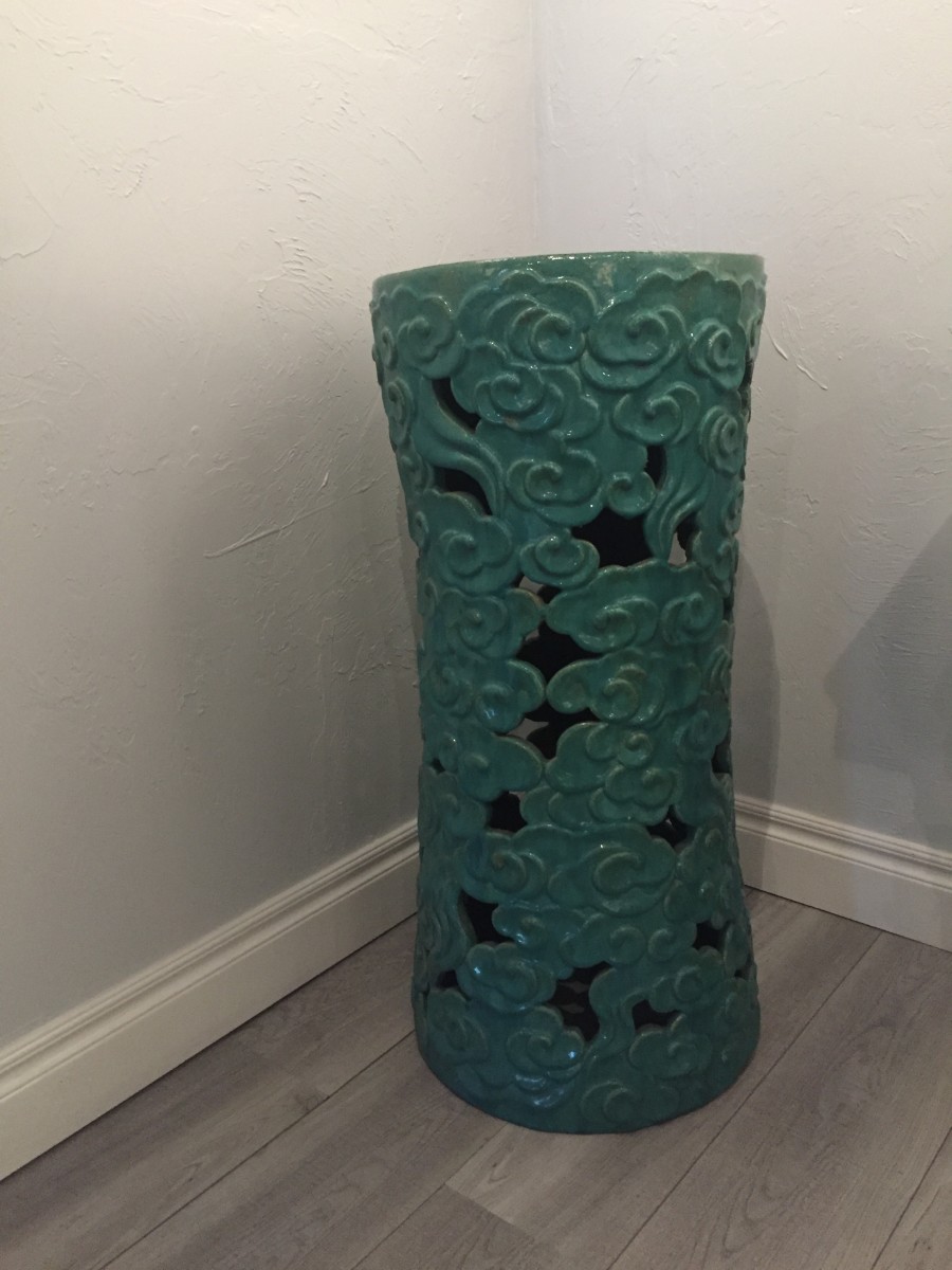 Exquisite Tall Antique Chinese Turquoise Ceramic Pillar by Unknown 