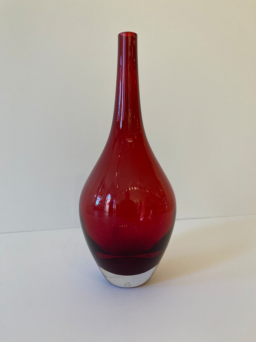 Thin Neck Red Glass Vase by Unknown 