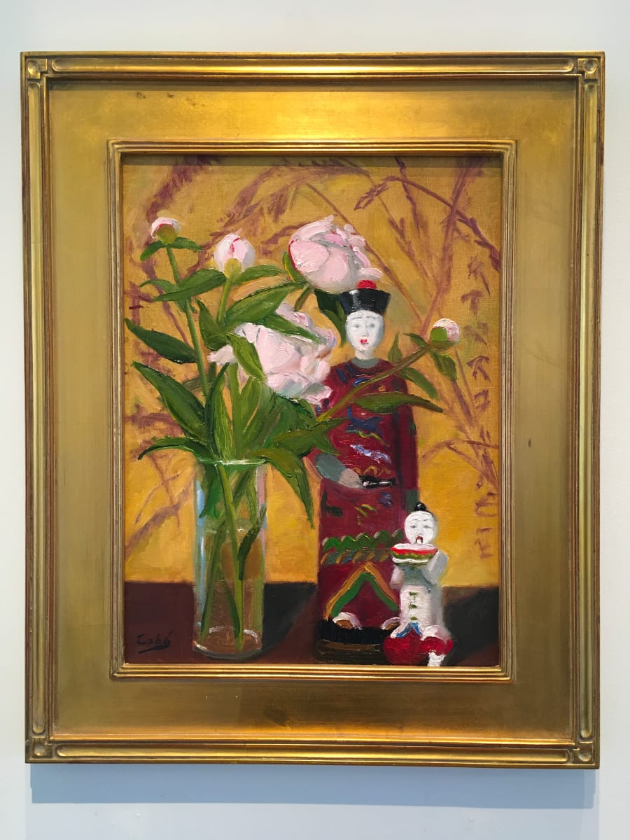 Peonies and Chinese Figures by James Cobb 