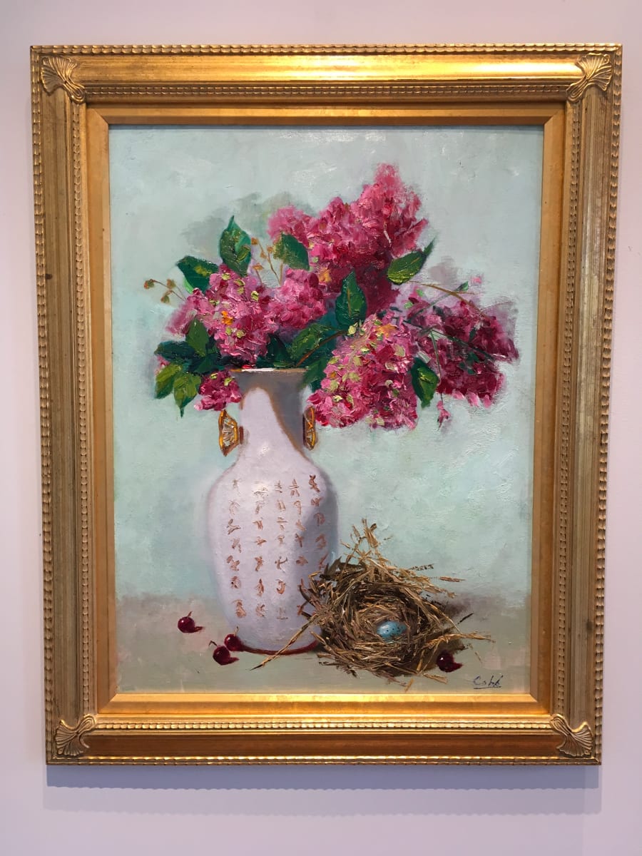 Crepe Myrtle Branch in Chinese Vase by James Cobb 