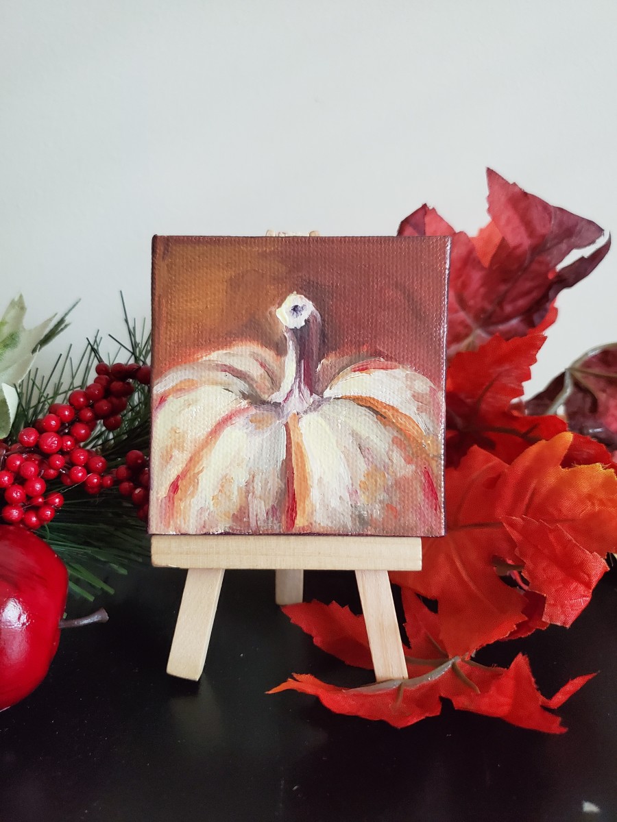 Mini Canvas with Easel - White Pumpkin by Monika Gupta 