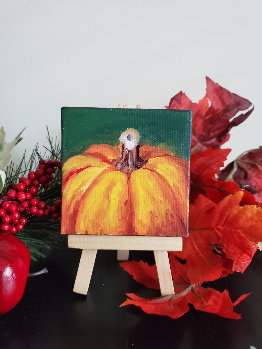 Mini Canvas with Easel - Yellow Pumpkin by Monika Gupta 