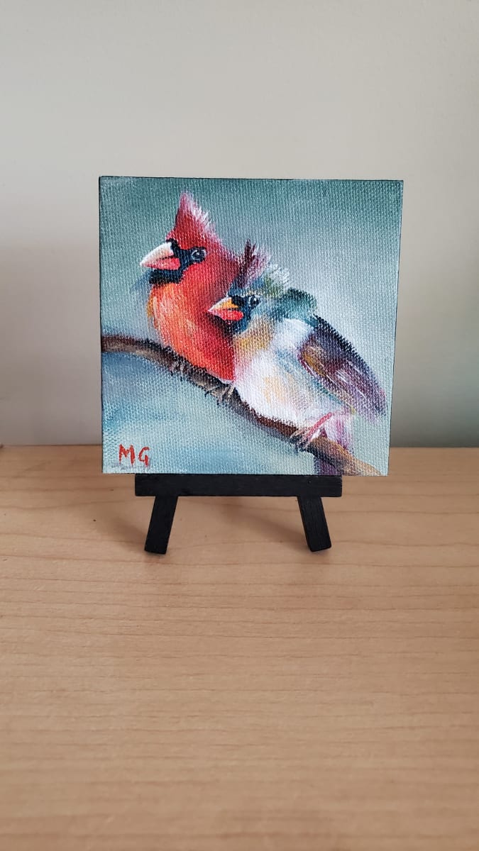 Mini Canvas - Pair of Cardinals by Monika Gupta 