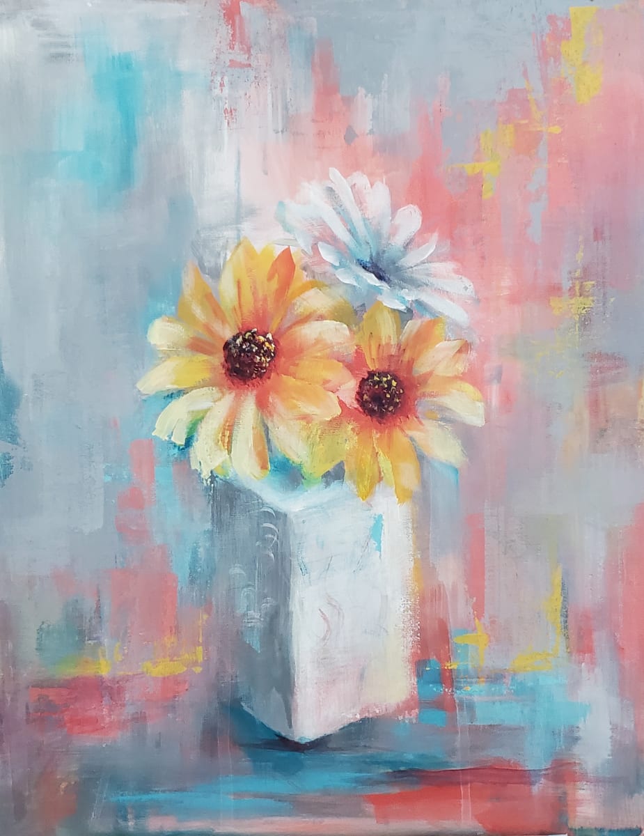 Rain or Shine by Monika Gupta  Image: Floral painting in pastel colors and textures