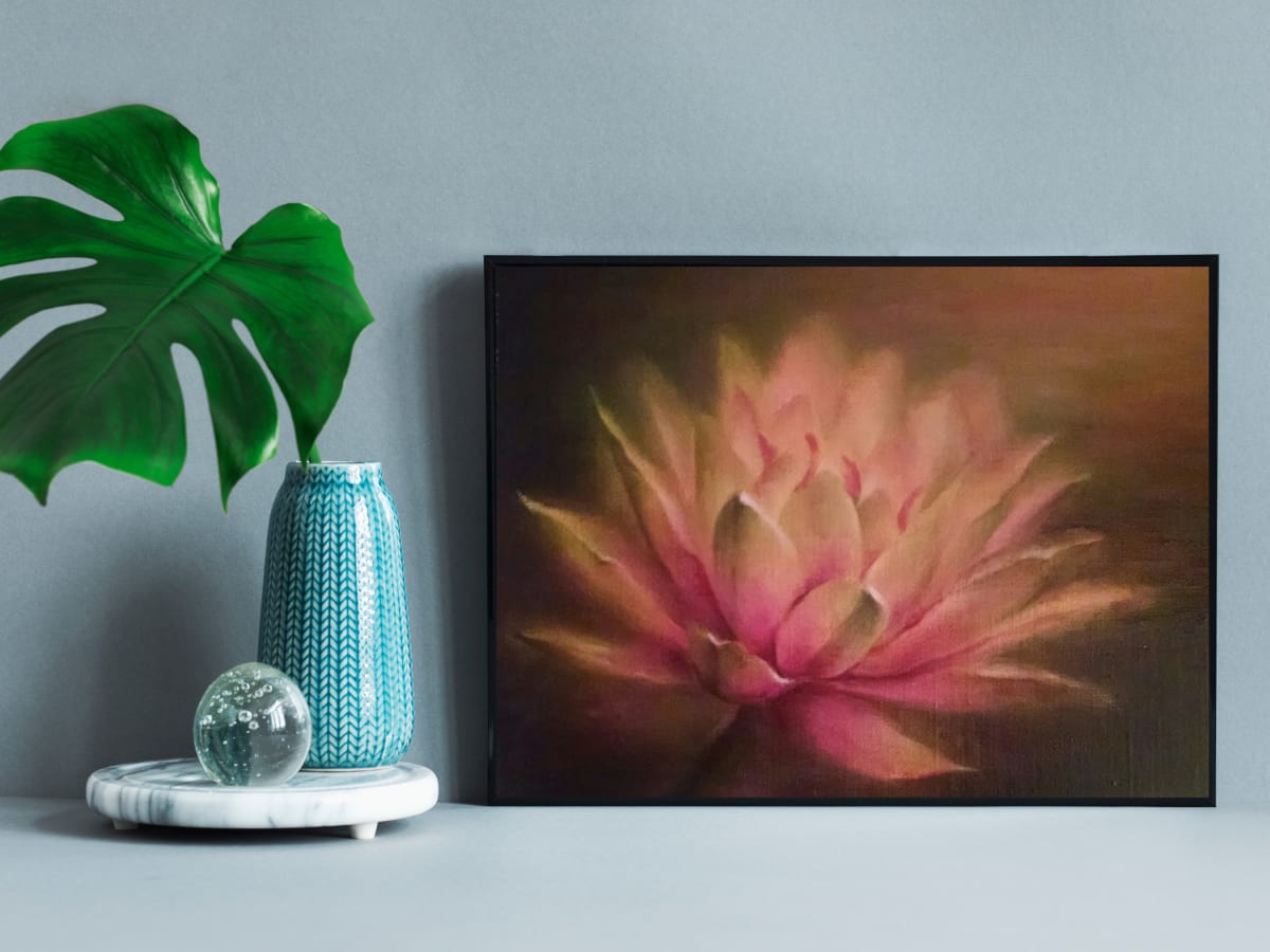 Pink Lotus Floral Oil Painting by Monika Gupta 