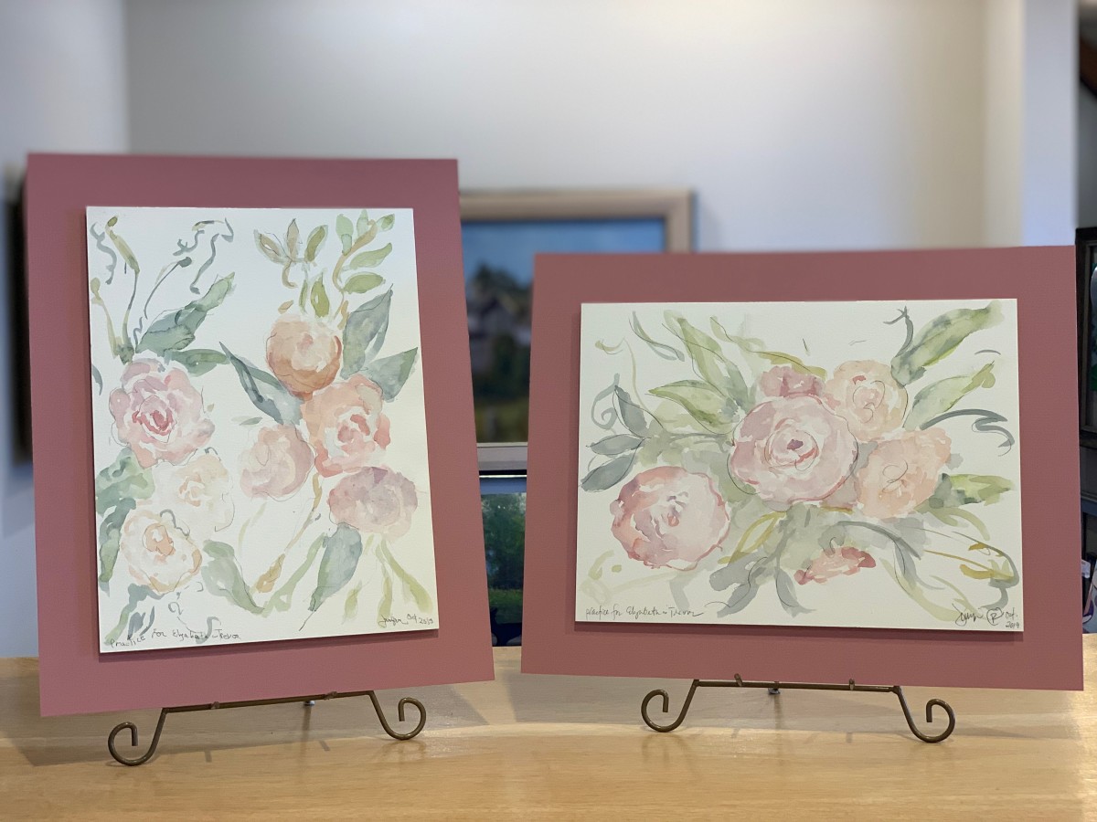 Light Pinks & Green (Left & Right) by Jennifer Hooley 