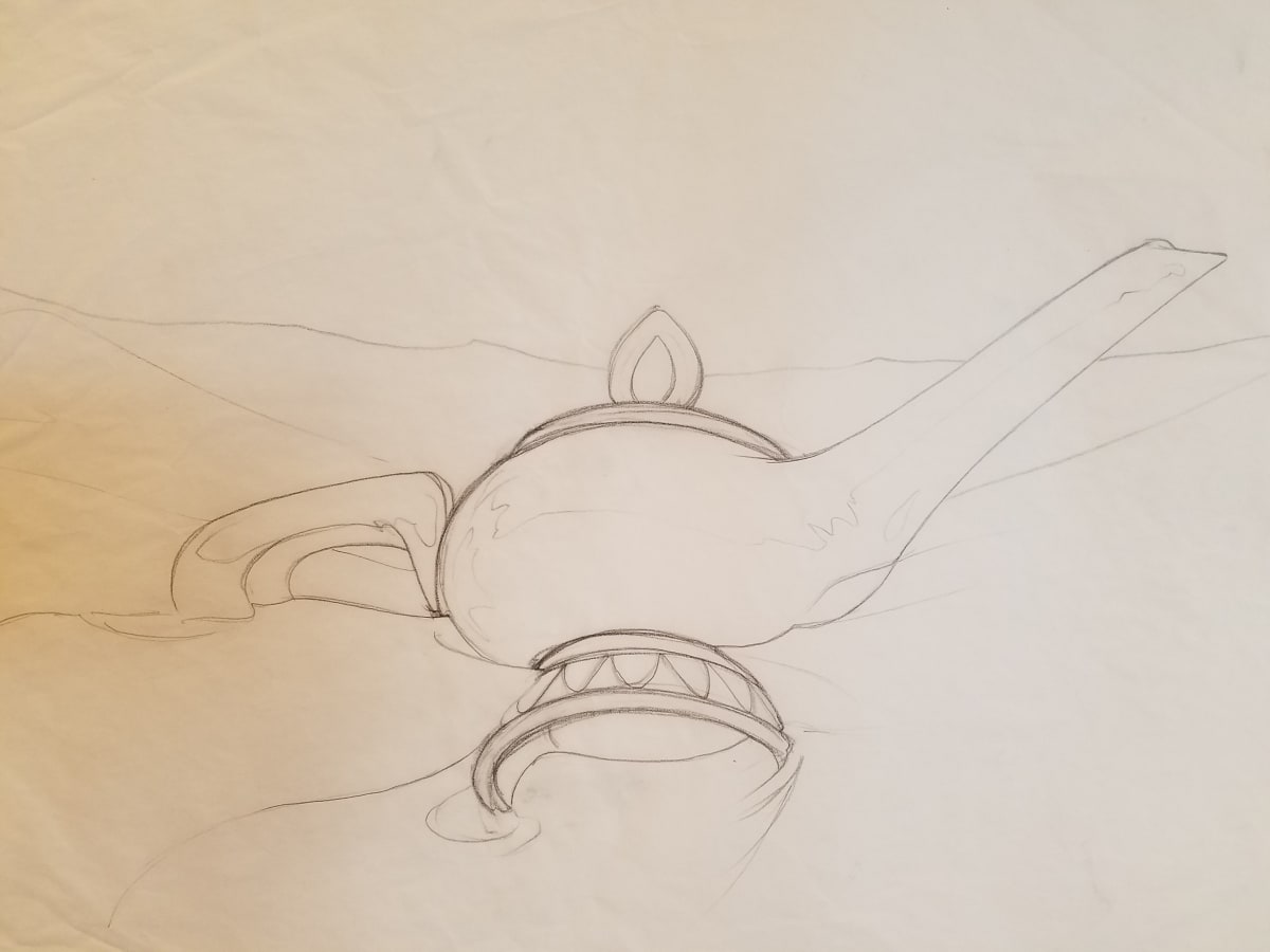 Aladdin Concept Drawing, Lamp Light Sketch by John Alvin, Image 1.