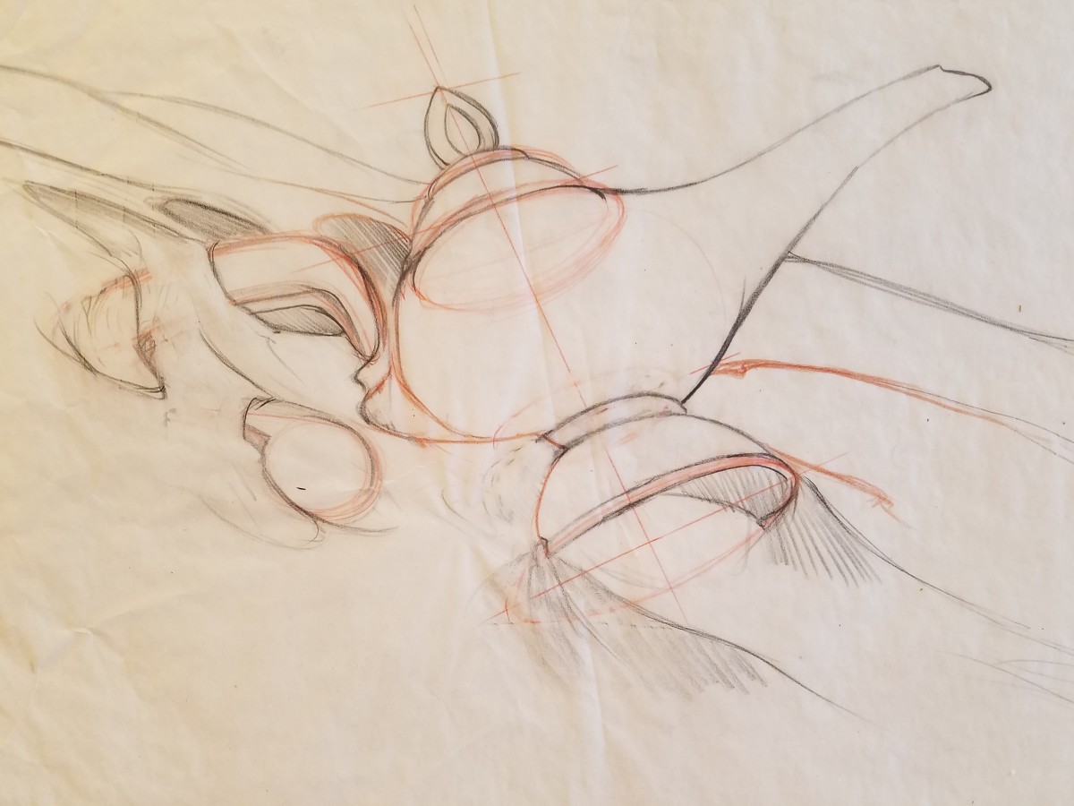 Aladdin Concept Drawing, Lamp Red Pencil Study by John Alvin 