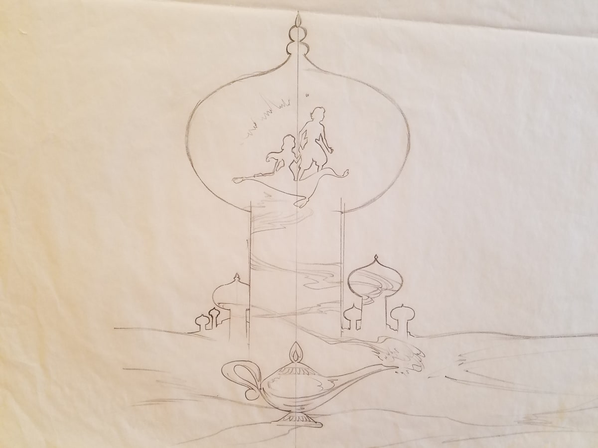 Aladdin Concept Drawing, Aladdin and Jasmine Silhouette by John Alvin, Image 1.