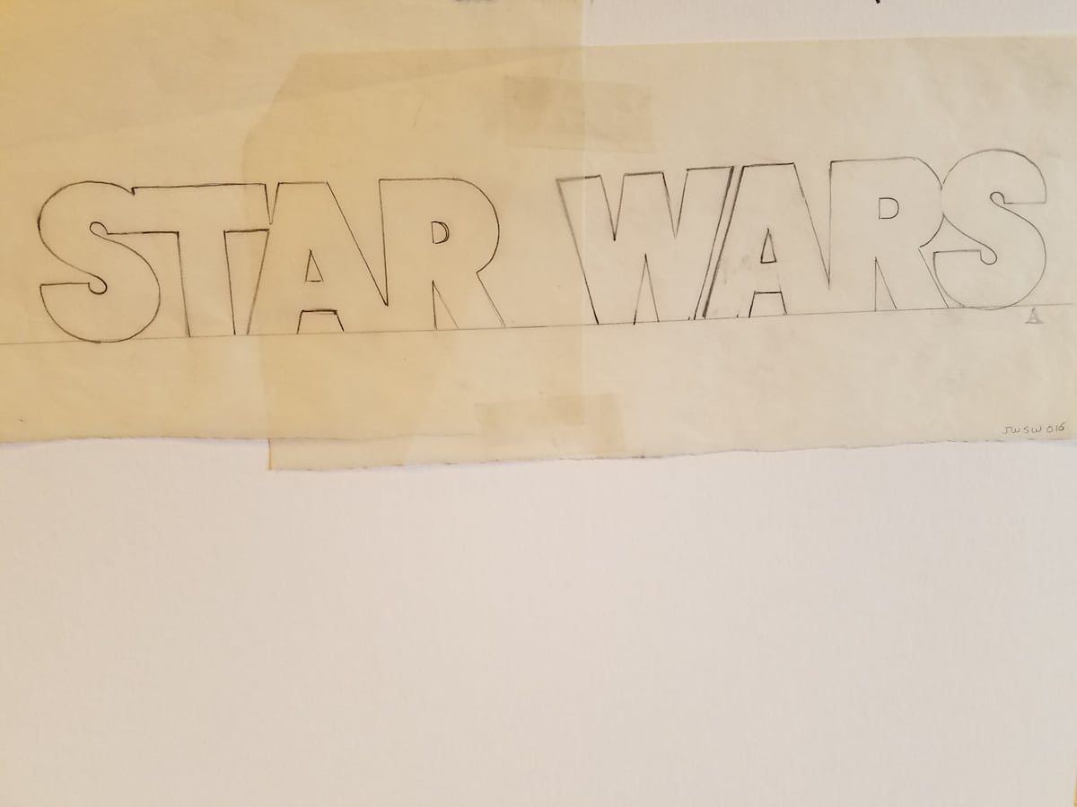 Star Wars 10th Anniversary Poster, Lettering Concept, Two Pieces Overlaid by John Alvin, Image 1.