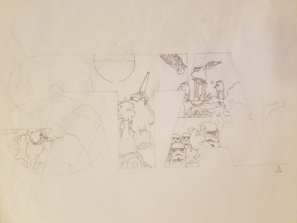 Star Wars 10th Anniversary Poster "STA" Rough Concept: Characters Within Title by John Alvin 