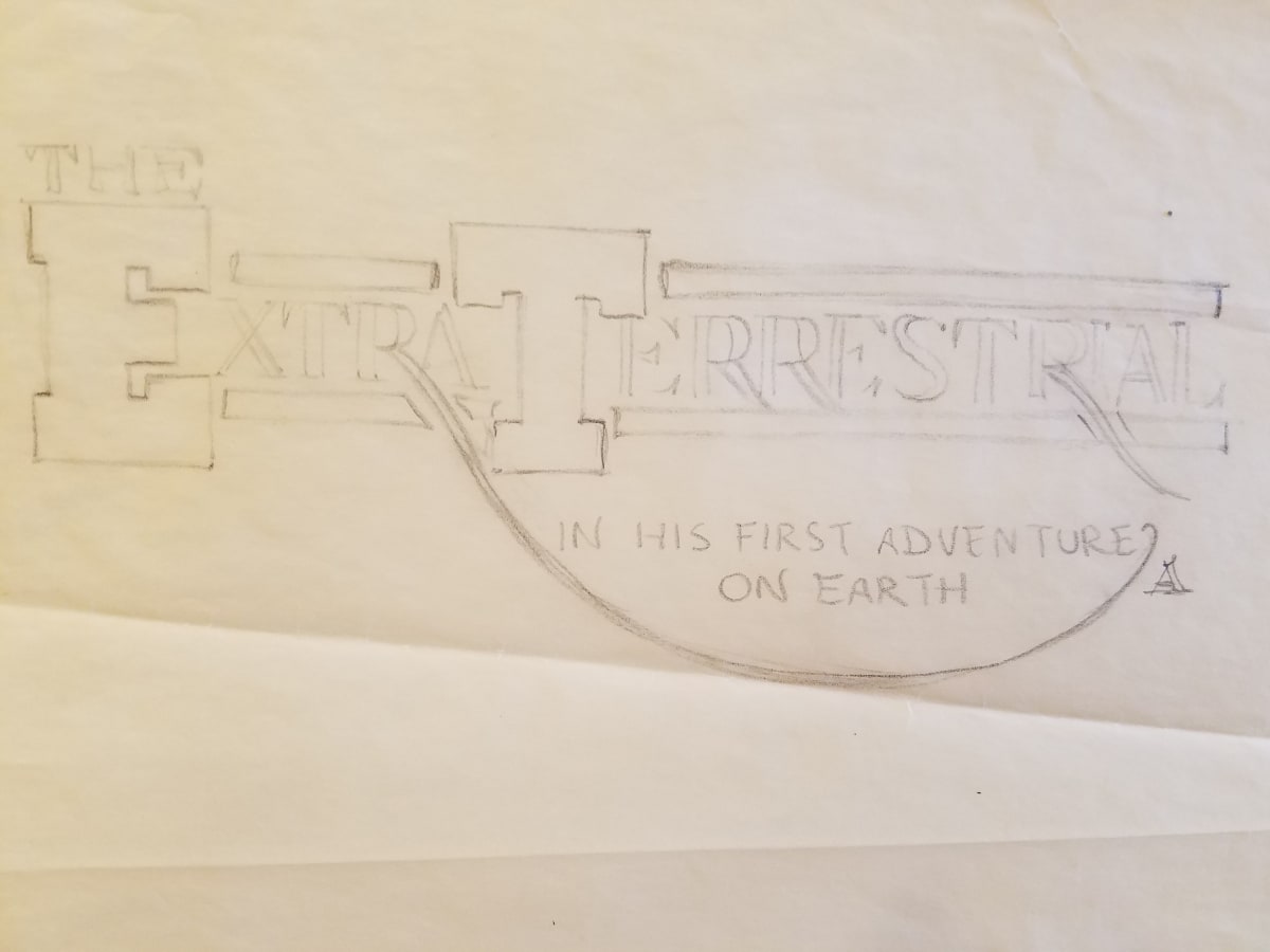 E.T. the Extra-Terrestrial Logo Concept Art Sweeping "R" to Subtitle by John Alvin, Image 1.
