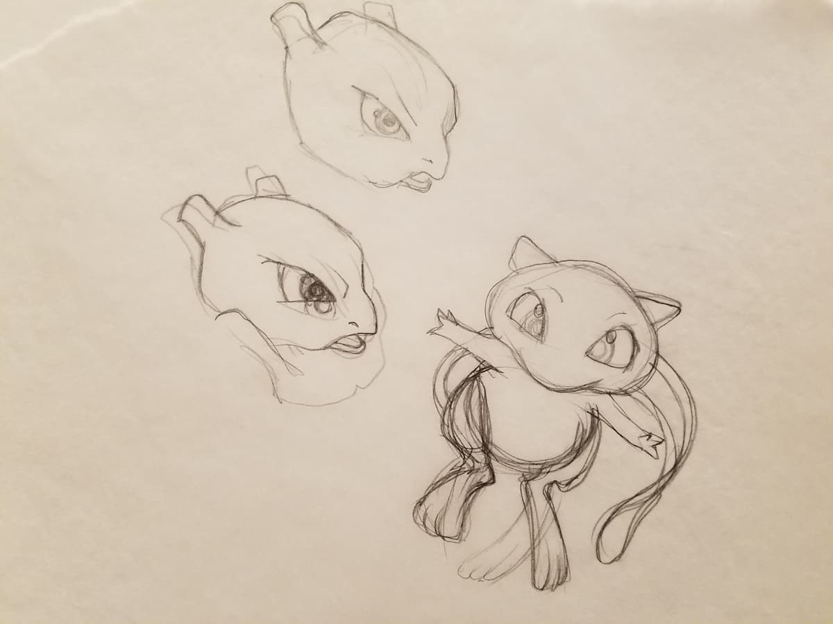 Pokemon: The First Movie Poster Concept, Mew / Mewtwo Sketches by John Alvin, Image 1.