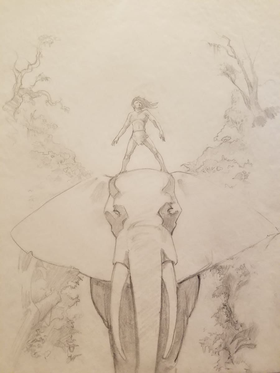 Tarzan Concept Art Tarzan on Elephant by John Alvin, Image 1.