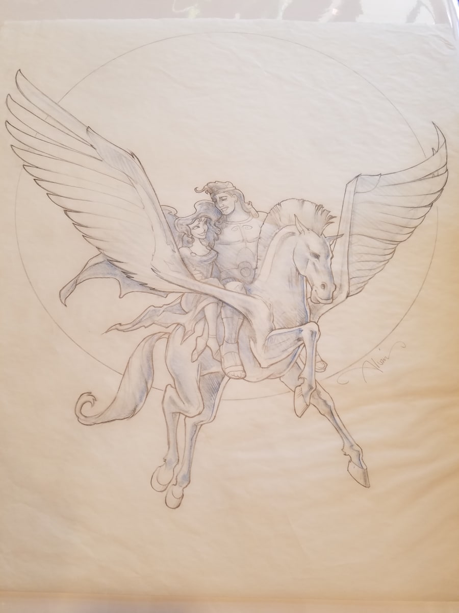 Hercules Poster Concept, Hercules and Megara on Pegasus by John Alvin, Image 1.