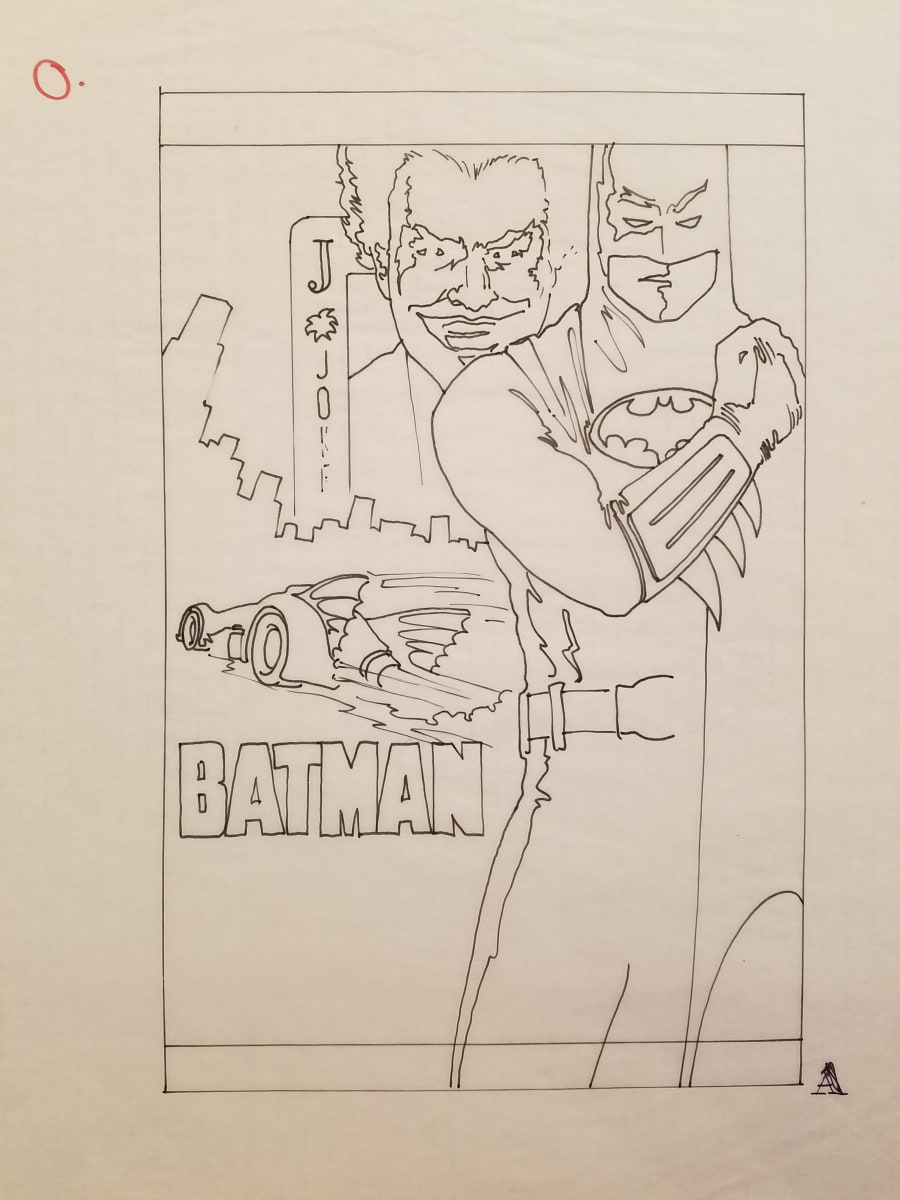 Tim Burton's Batman Poster Concept in Pen, Final Layout by John Alvin, Image 1.