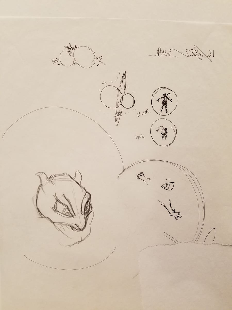 Pokemon: The First Movie Poster Early Concepts, Mew and Mewtwo by John Alvin, Image 1.