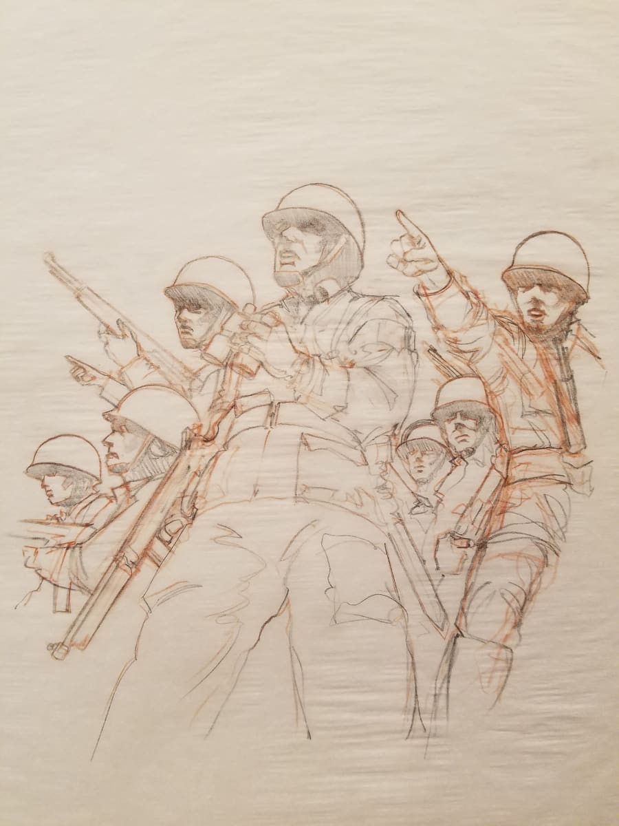 Band of Brothers Concept Art Red Pencil by John Alvin, Image 1.
